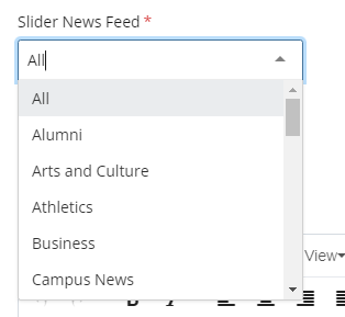 Slider News Feed options with All selected