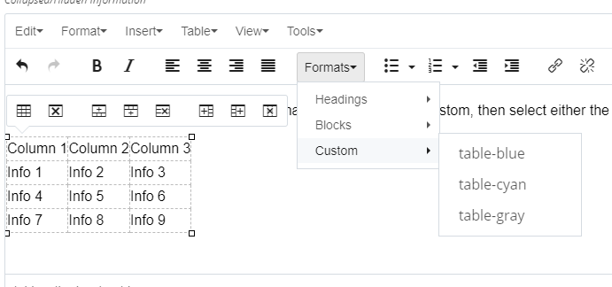 Click on the table, then select formats, custom, table color