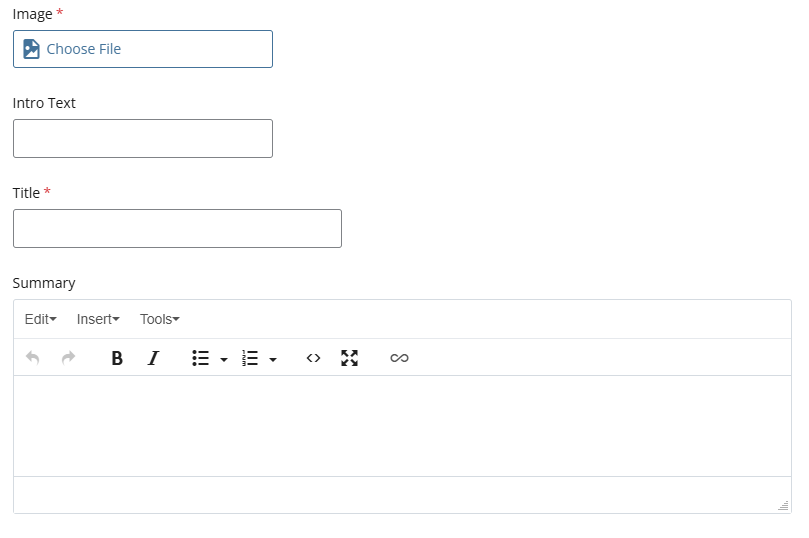 Teaser group with image, intro text, title and summary