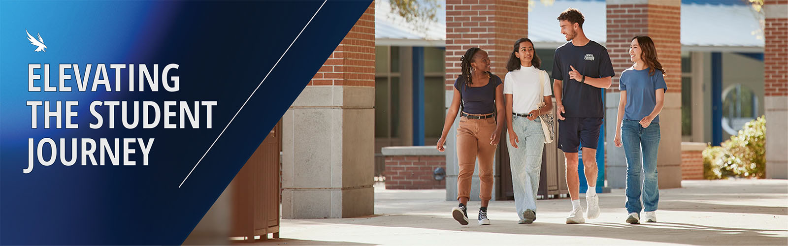 elevating the student journey four students walking around campus