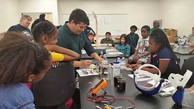 Elementary students taking tour of the College