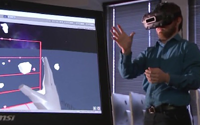 student researcher testing virtual reality tool