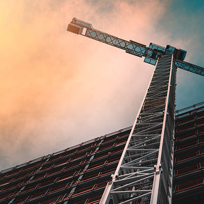 building frame with a crane