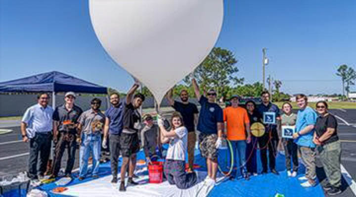 CCEC students with a high-altitude research balloon selected for NASA’s Nationwide Ballooning Program