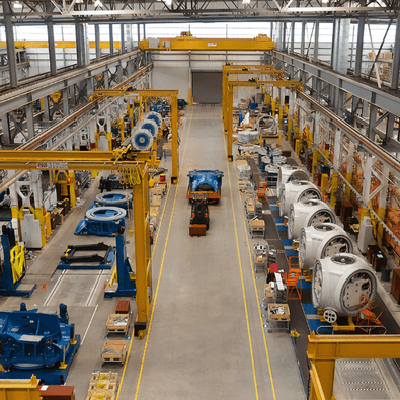 Overhead view of a warehouse interior