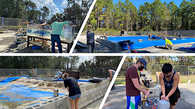 Students working on a construction site