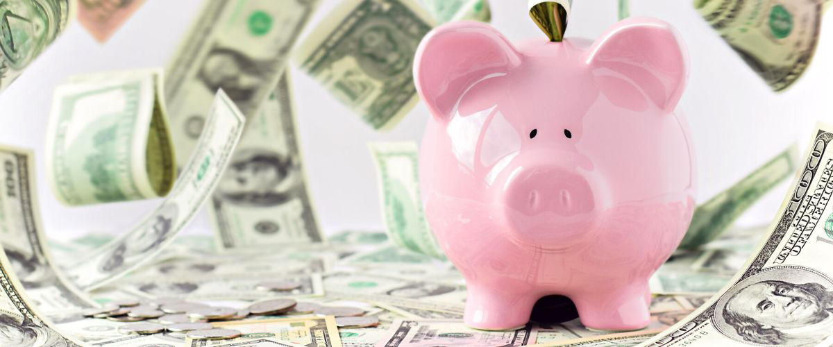 Piggy bank and money