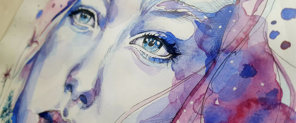 Woman's face watercolor drawing