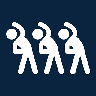 Silhouette of three stick figures stretching to the side