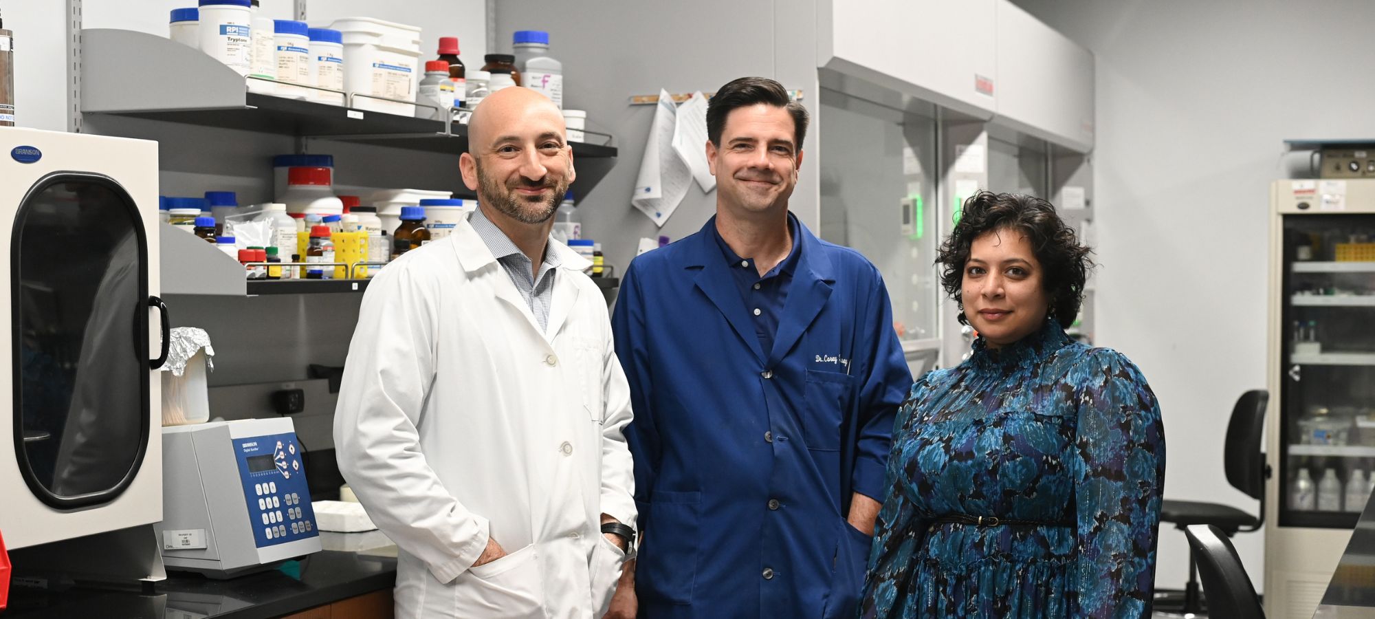 Faculty in research, Dr. Bryan Knuckley, Dr. Fatima Rehman, Dr. Corey Causey