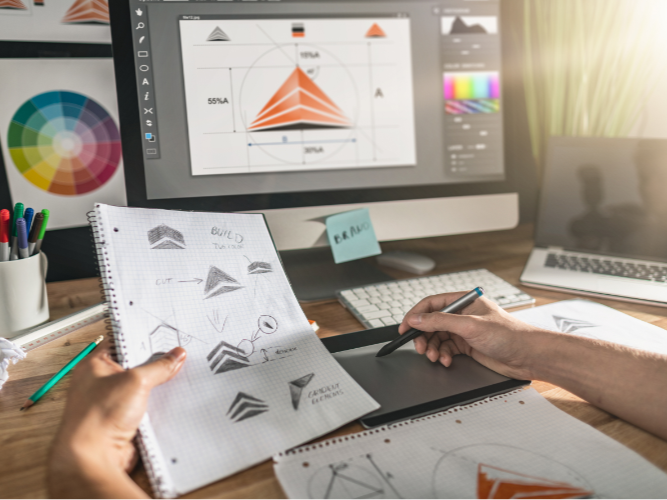 Logo design on the computer from a sketch