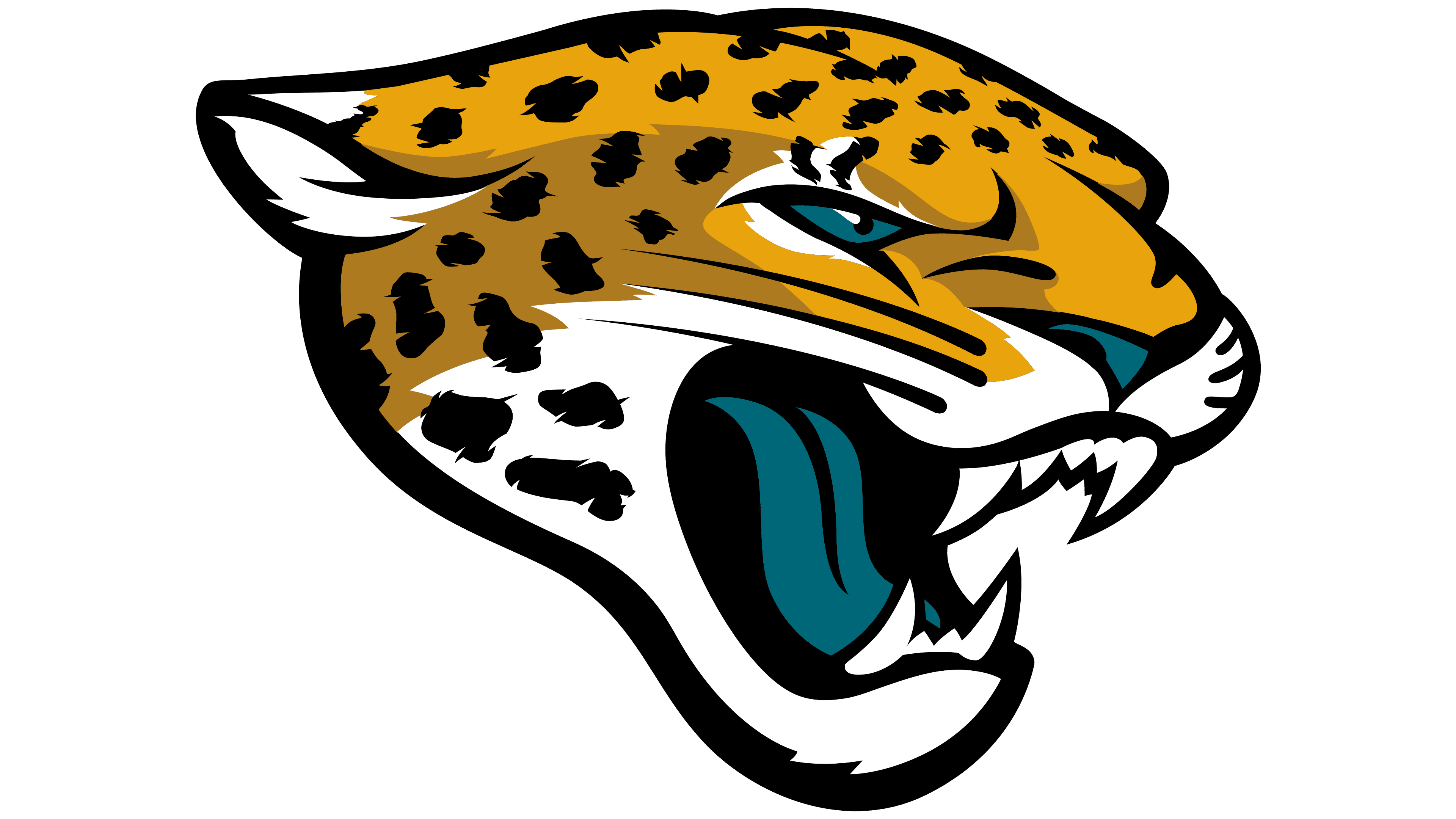 Jaguar logo featuring a fierce-looking leopard head with prominent facial features and bold colors.