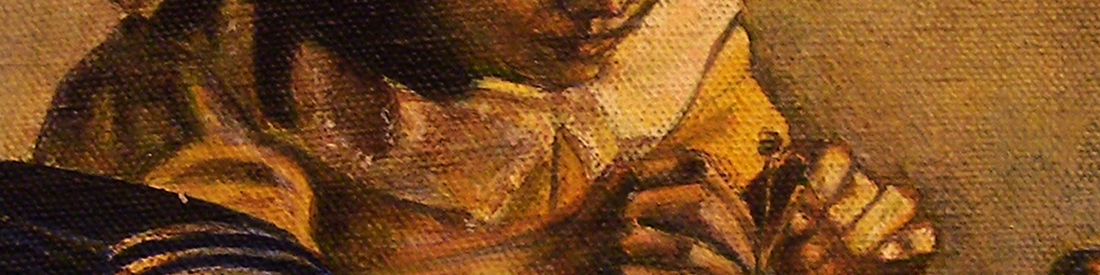 dark painting of a girl crocheting