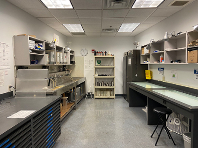 photography lab storage section and tables for working