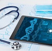 Ipad with medical DNA imaging and stethoscope