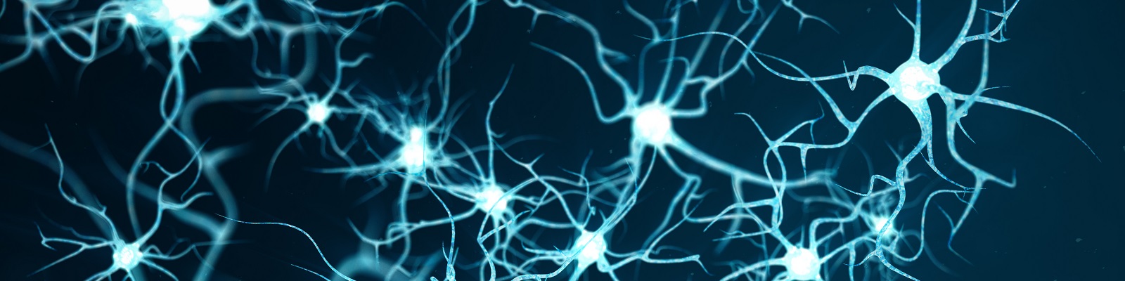 Neurons firing and moving around with a dark blue background