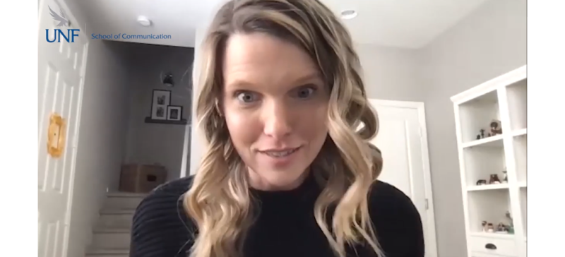 Lauren Furey looks directly at the camera during her interview.