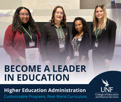 Four women sanding with the words Become a Leader in Education written below them.