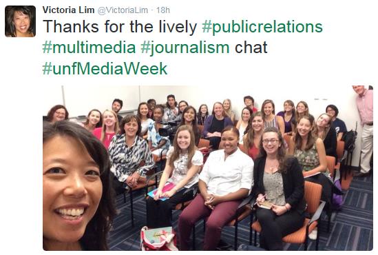 Selfie picture of victoria lim and school of communication students