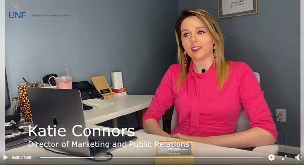Katie Connors video interview thumbnail text of Director of Marketing and Public Relations