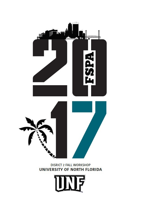 Logo for the district 2 fall workshop has 2017 and UNF in teal and black.