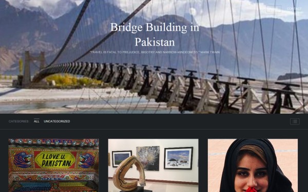 Photo of a Pakistan bridge, a rug, artwork and a woman.