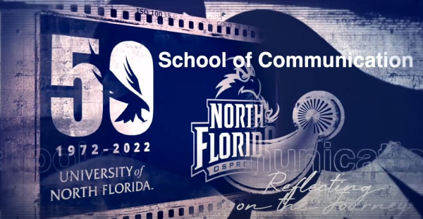 Dark Blue graphic with number 50 for UNF's anniversary.