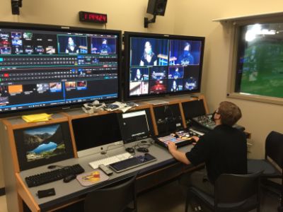 A Communication student uses the Newtek TriCaster for the first time. 