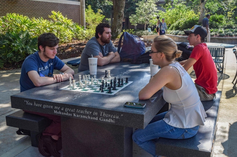 Close-up of Martin Luther King Jr. quote engraved on the Thoreau monument granite table at UNF