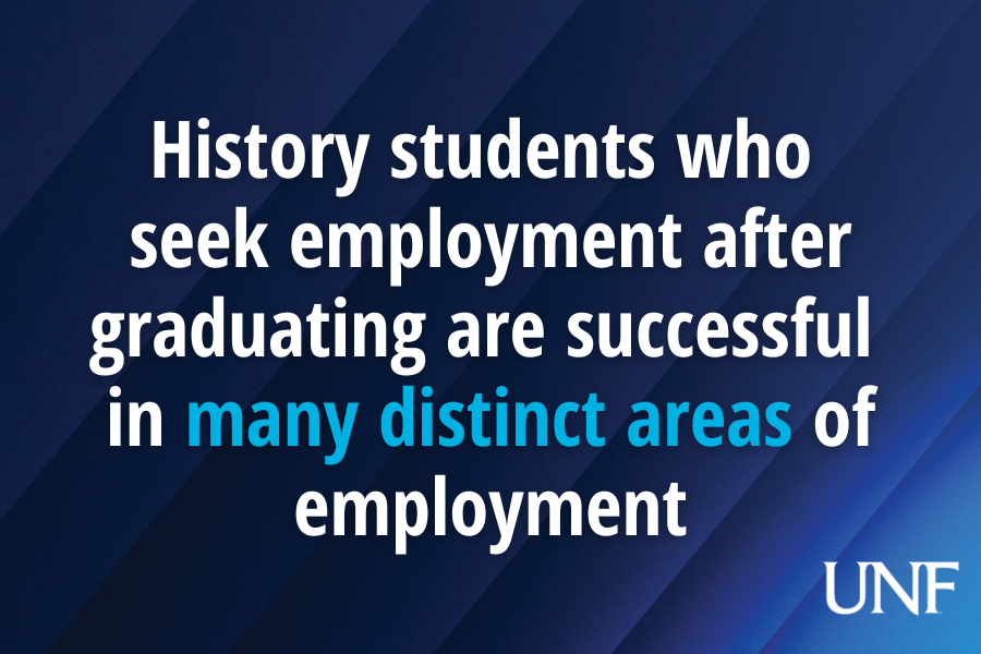 History students who  seek employment after graduating are successful  in many distinct areas of employment with UNF logo