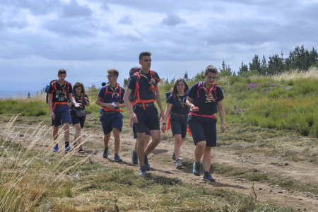 Students hiking Camino de Santiago route