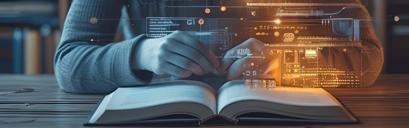 Book with digital elements around it