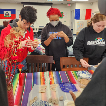 Three UNF students at the Languages and Culture Lab