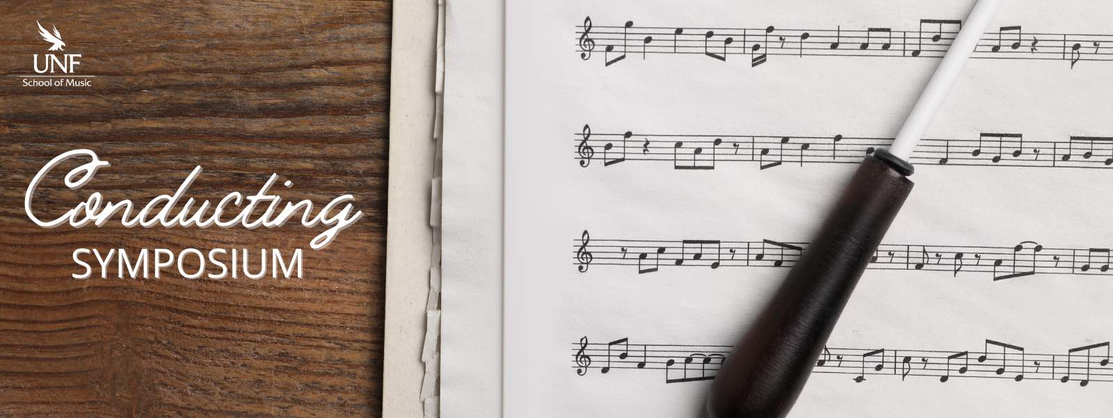 Conducting Symposium text with photo of sheet music and conducting baton