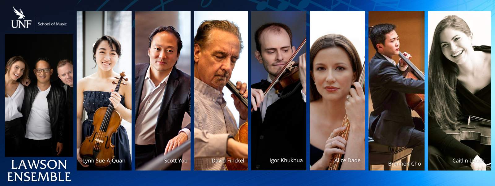 Photos of various persons playing and holding instruments