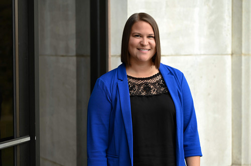 Woman in blue blazer 