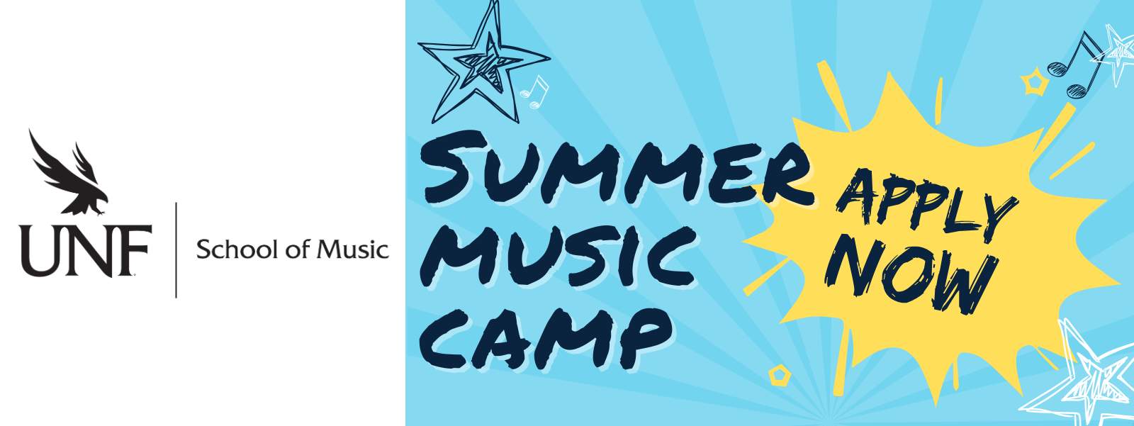 Banner photo with UNF School of Music logo and text: Summer Music Camp 
