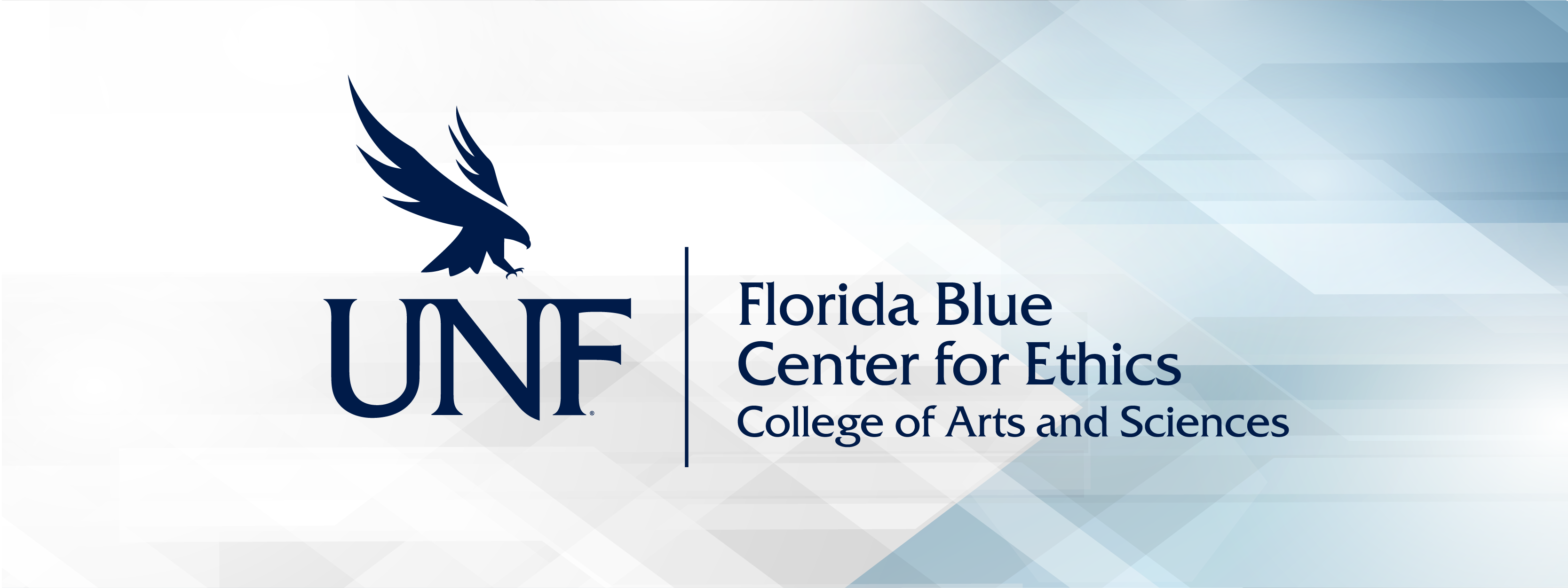 White and Blue background with dark blue Osprey and Florida Blue Center for Ethics, College of Arts and Sciences