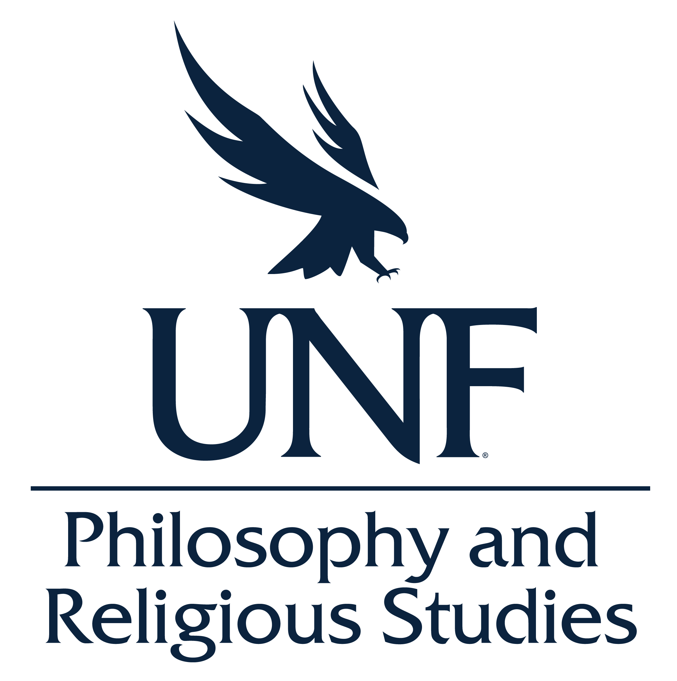 Navy blue UNF logo for Department of Philosophy and Religious Studies
