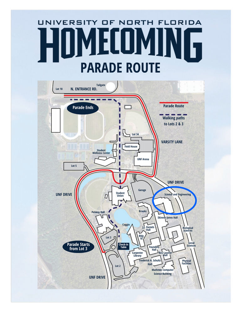 A map of the UNF Homecoming parade route.