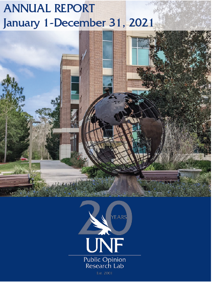 UNF Globe with text of Annual Report January 1-December 31, 2021 and the porl 20 years logo