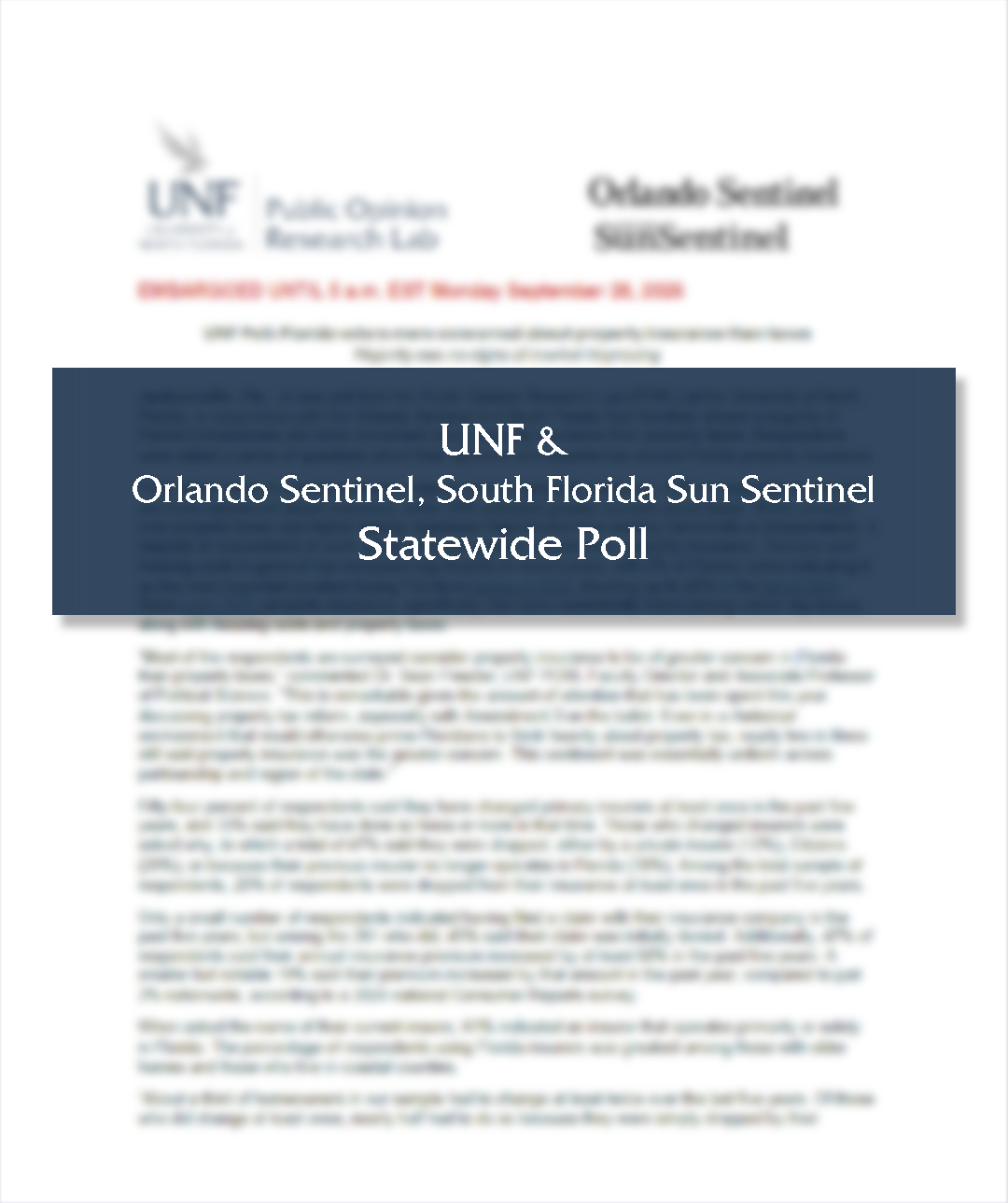 UNF &amp; Orlando Sentinel, South Florida Sun Sentinel Statewide Poll
