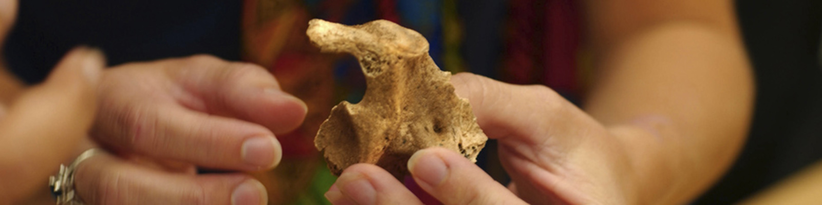 student holding ancient piece of pottery