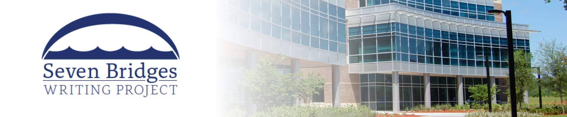 Seven Bridges Writing Project logo with a picture of a UNF building on campus