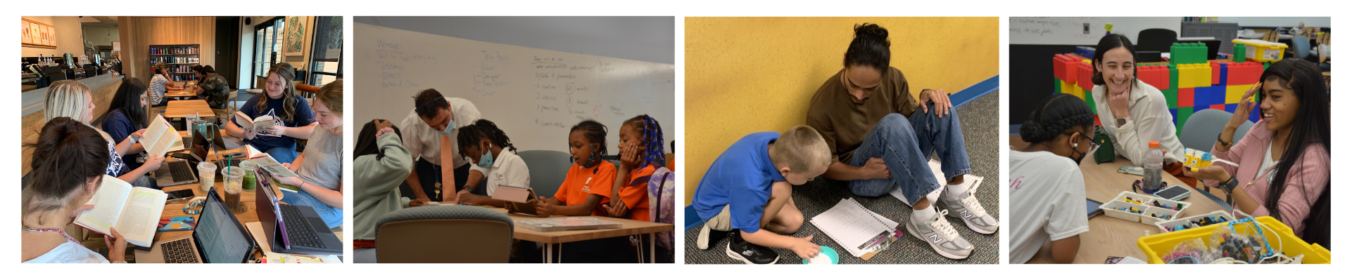 Collage of 4 images with teachers and students in a classroom setting