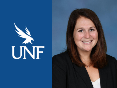 Jennifer Pryor Halter headshot with UNF logo