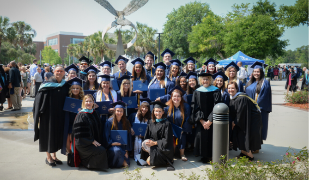 Students gathered together at a commencement ceremony