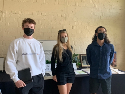 Three engineering students with masks on