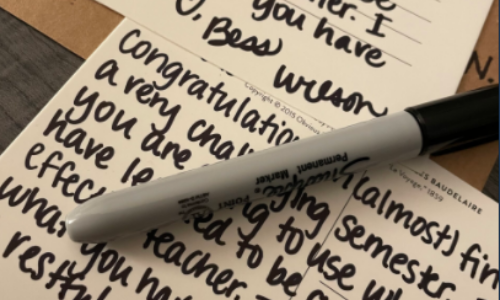 handwritten cards to students