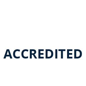 White and Blue text of AACSB Accredited